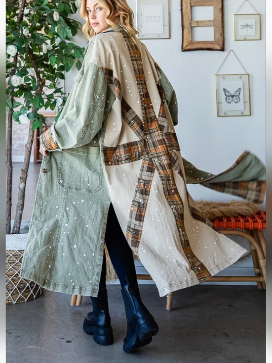 Oli & Hali Jackets & Blazers - #1799 Oli & Hali Sage Patchwork Duster Jacket